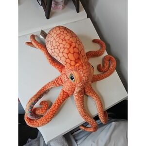 Octopus 20" Total 11" Without Tentacles Tiger Tale Toys Plush Orange Blue/ Green